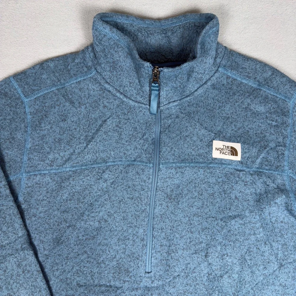 North Face Gordon Lyons Quarter Zip Sweater Fleece Pullover Mens L Blue Heather